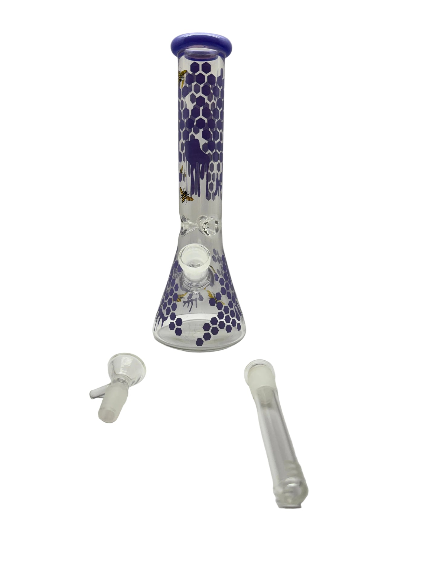 Glass Water Pipe Beaker Base Honeybee Honeycomb Design With Ice Catcher & Diffused Downstem