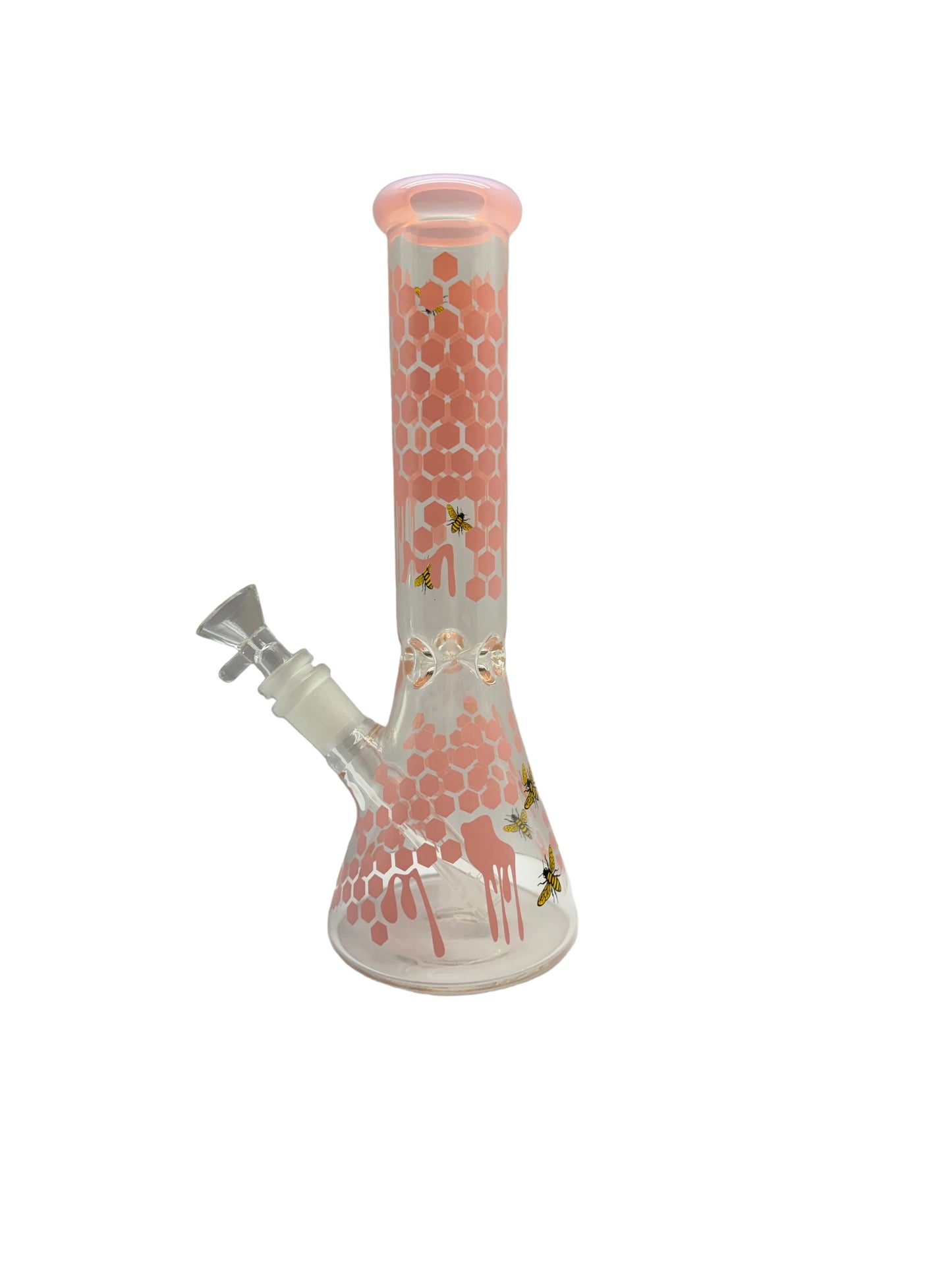 Glass Water Pipe Beaker Base Honeybee Honeycomb Design With Ice Catcher & Diffused Downstem