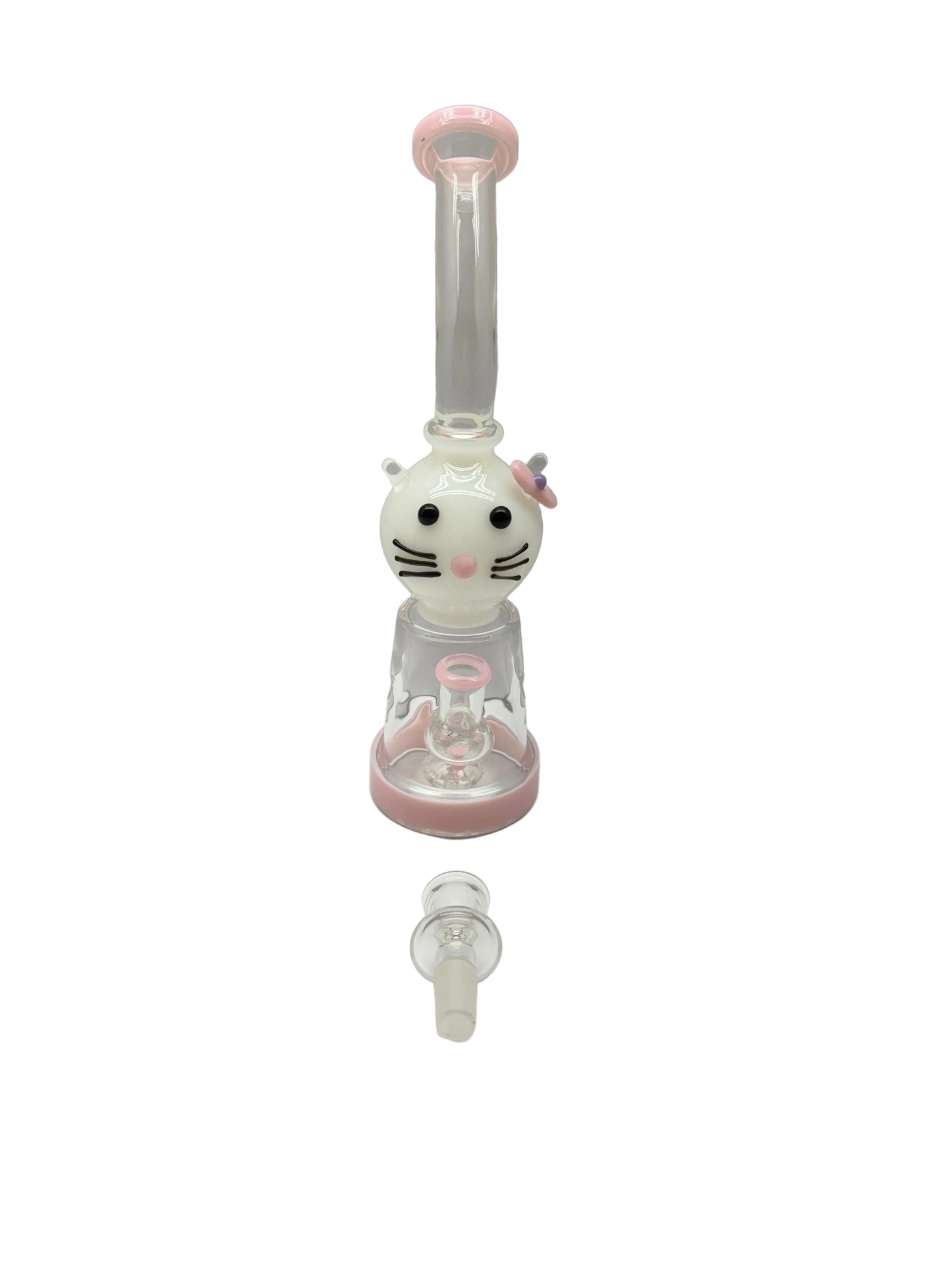 Glass Water Pipe Kitty Face With Matrix Shower Perc & Thick Base - 354 Grams - 10 Inches