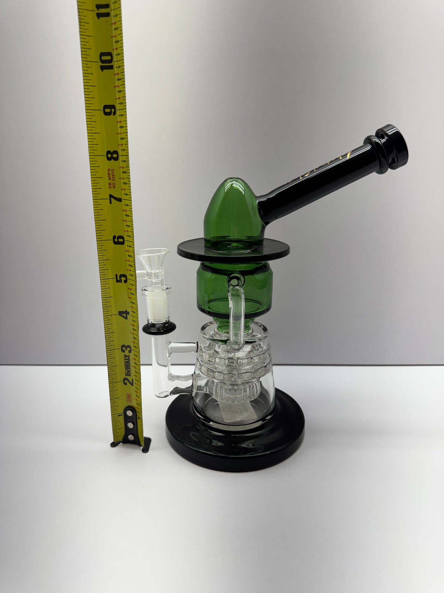 Shadow Glass Water Pipe Recycler Spaceship Design Inclined Neck With Matrix Perc & Thick Base - 9.5 Inches