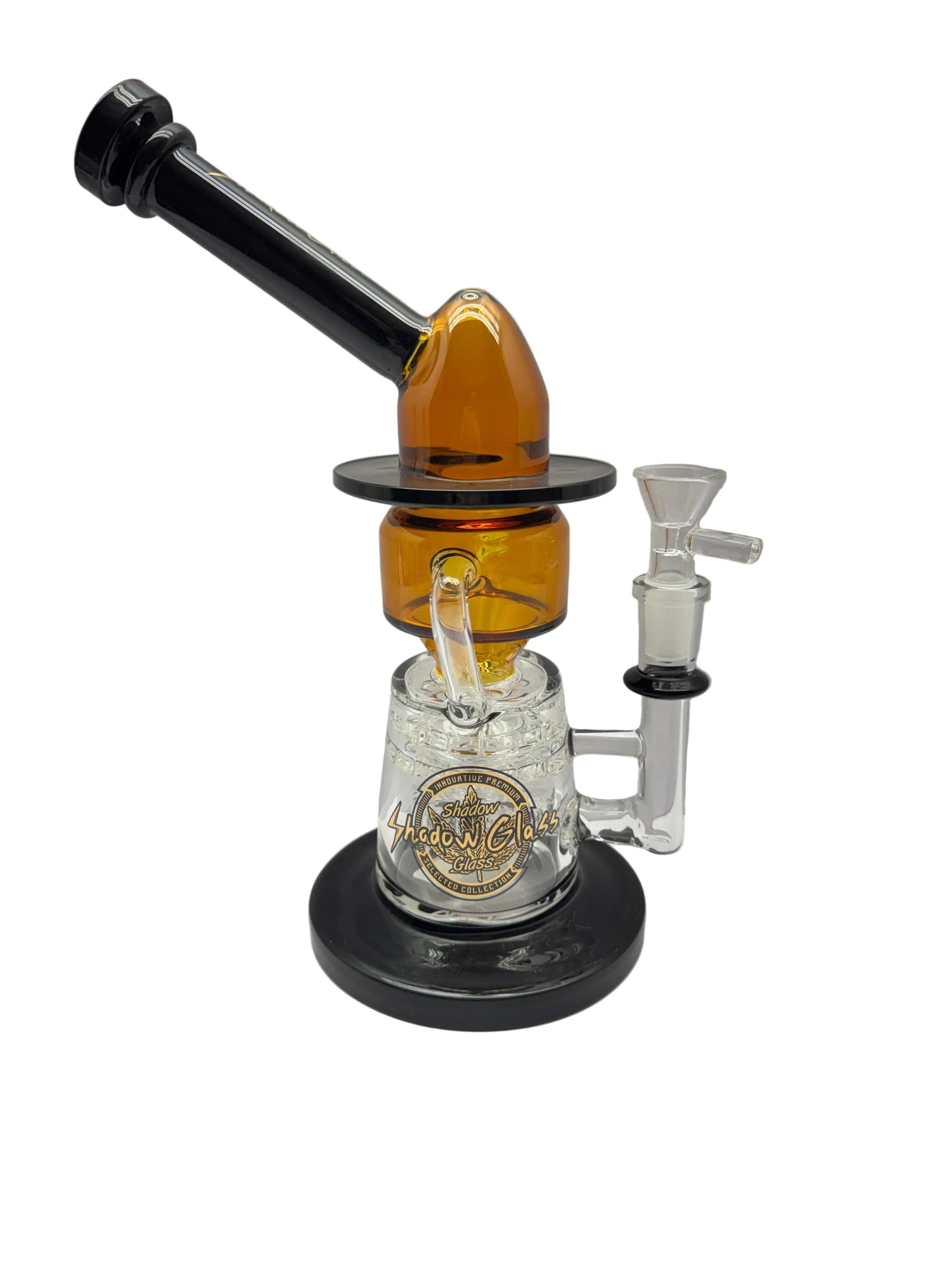Shadow Glass Water Pipe Recycler Spaceship Design Inclined Neck With Matrix Perc & Thick Base - 9.5 Inches