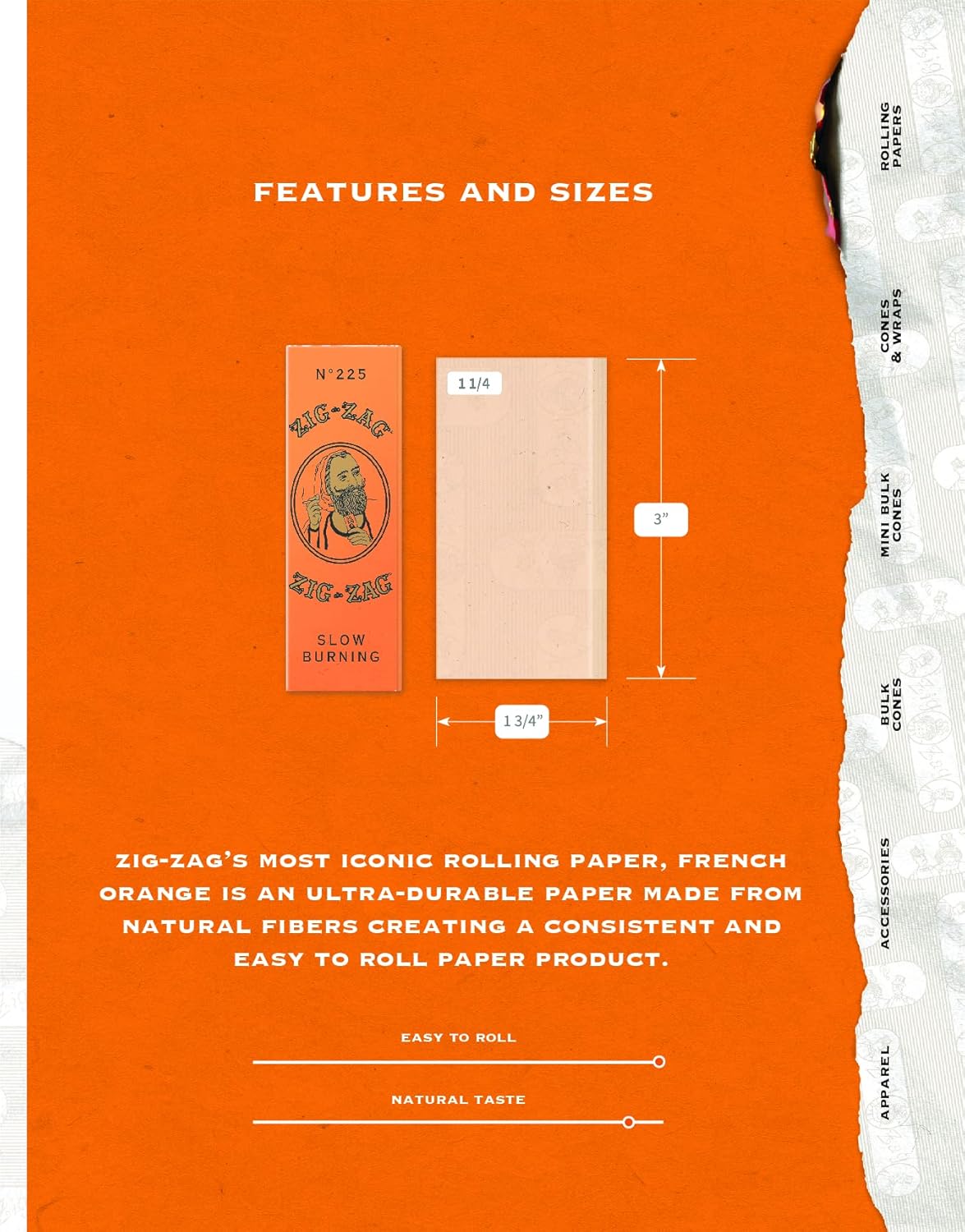 Zig Zag Rolling Paper 1 1/4 Size French Orange