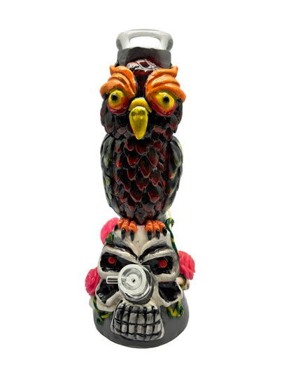 Dragon Glass Heavy Water Pipe Glow In The Dark With Design Owl On Rose Skull