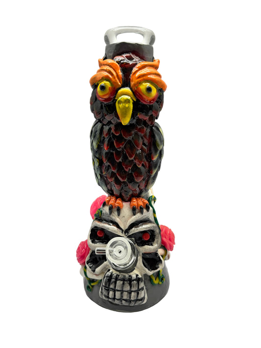 Dragon Glass Heavy Water Pipe Glow In The Dark With Design Owl On Rose Skull