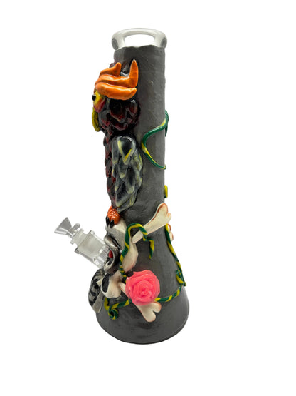 Dragon Glass Heavy Water Pipe Glow In The Dark With Design Owl On Rose Skull