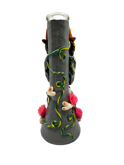 Dragon Glass Heavy Water Pipe Glow In The Dark With Design Owl On Rose Skull