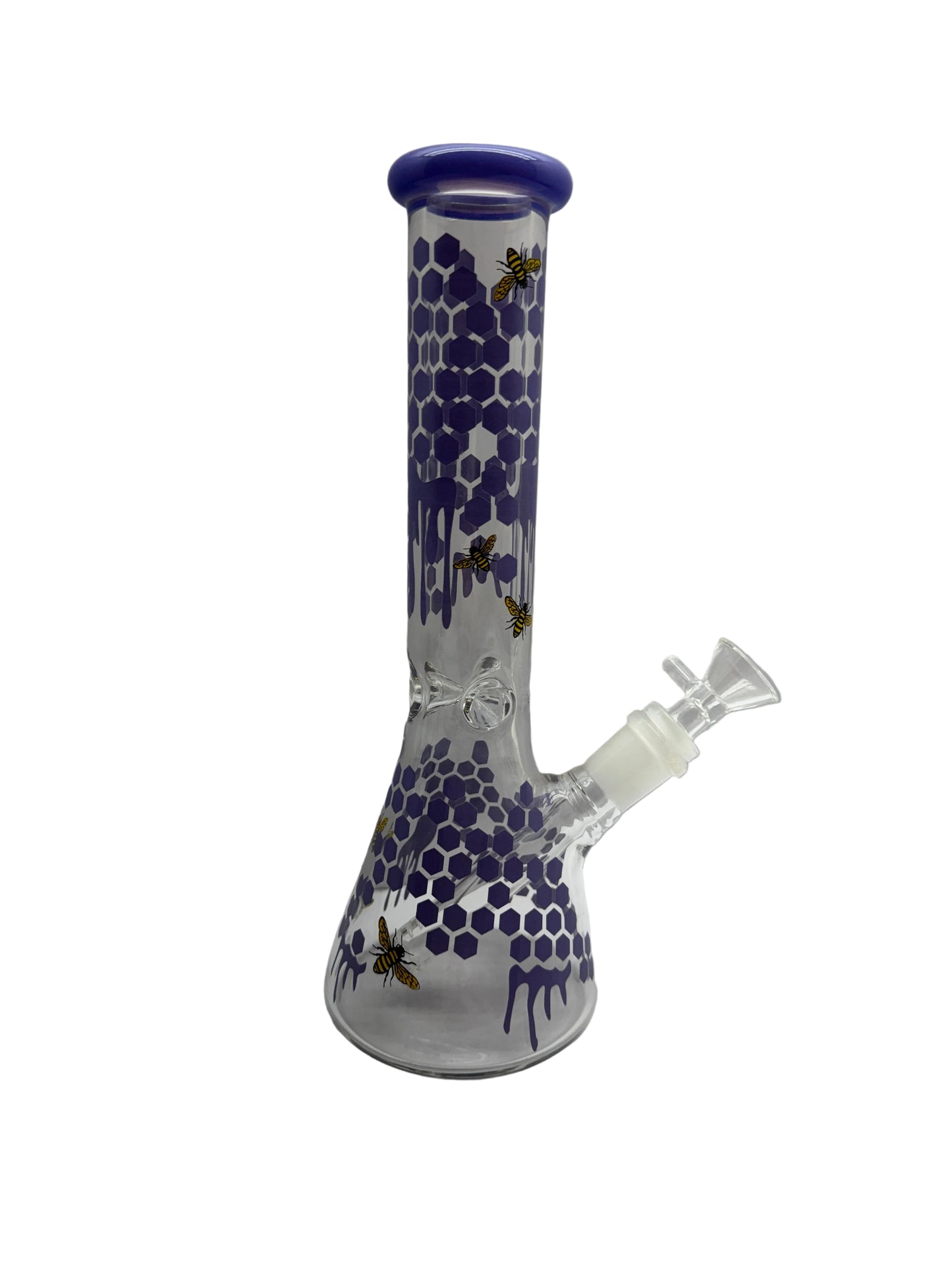 Glass Water Pipe Beaker Base Honeybee Honeycomb Design With Ice Catcher & Diffused Downstem