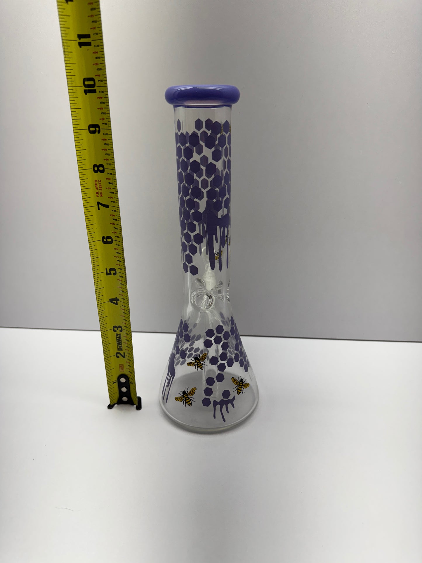 Glass Water Pipe Beaker Base Honeybee Honeycomb Design With Ice Catcher & Diffused Downstem