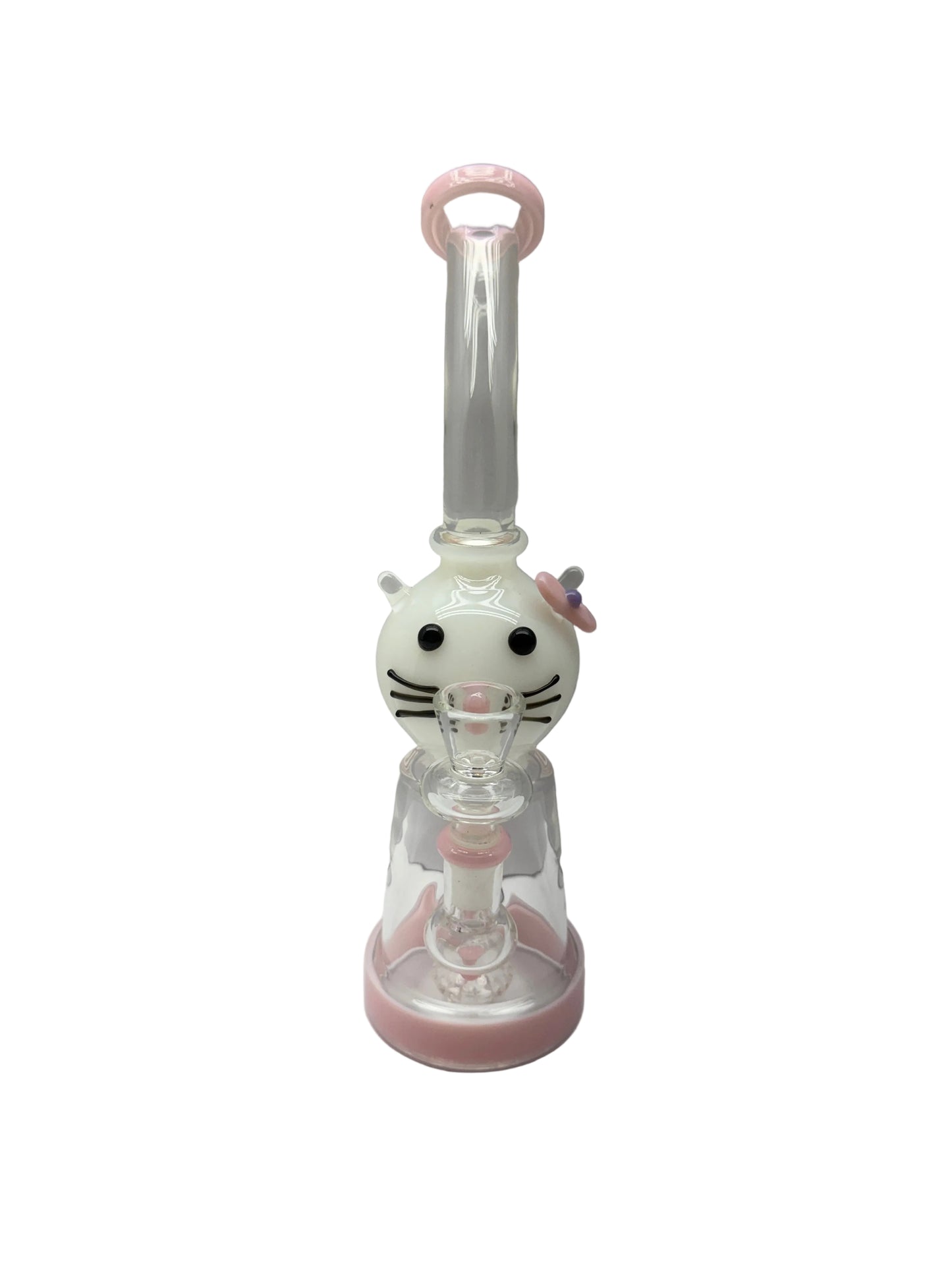 Glass Water Pipe Kitty Face With Matrix Shower Perc & Thick Base - 354 Grams - 10 Inches