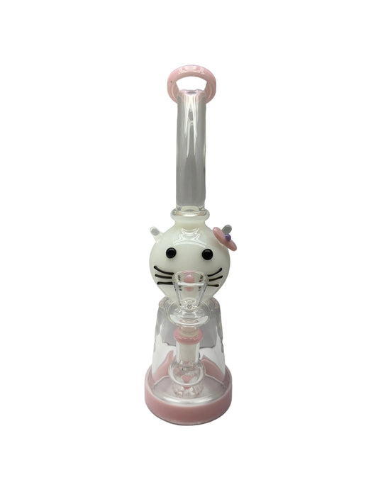 Glass Water Pipe Kitty Face With Matrix Shower Perc & Thick Base - 354 Grams - 10 Inches