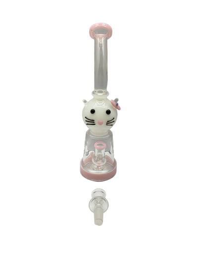 Glass Water Pipe Kitty Face With Matrix Shower Perc & Thick Base - 354 Grams - 10 Inches