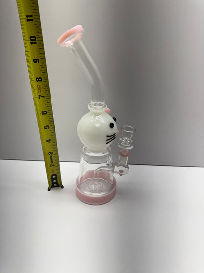 Glass Water Pipe Kitty Face With Matrix Shower Perc & Thick Base - 354 Grams - 10 Inches
