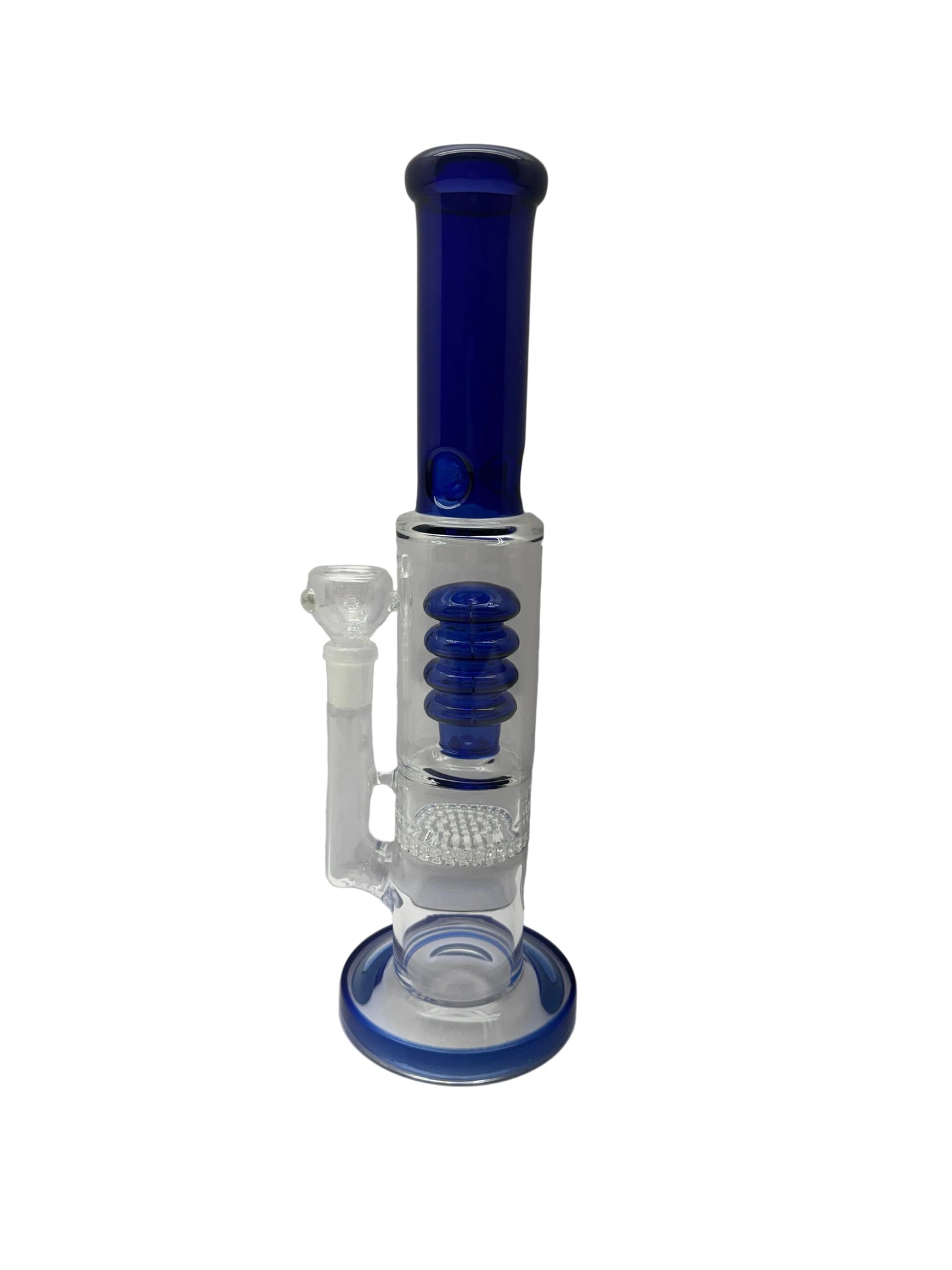 Stoned Glass Water Pipe Cylinder Base Design With Ice Catcher + Waffle Disc & Honeycomb Perc