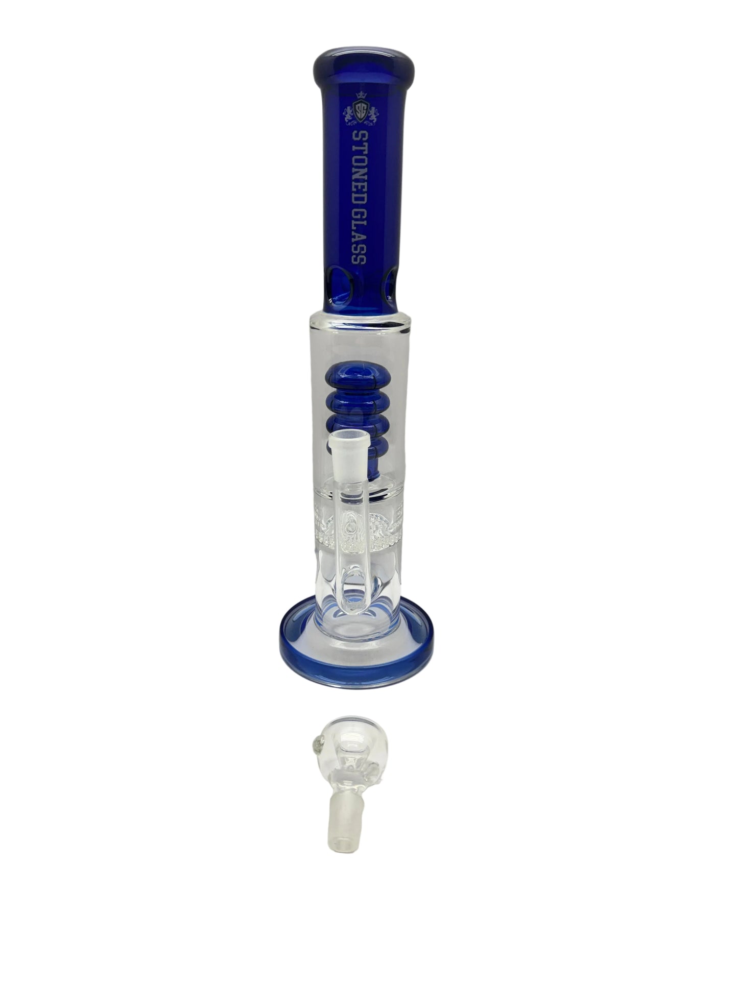 Stoned Glass Water Pipe Cylinder Base Design With Ice Catcher + Waffle Disc & Honeycomb Perc