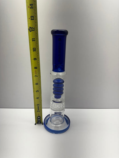 Stoned Glass Water Pipe Cylinder Base Design With Ice Catcher + Waffle Disc & Honeycomb Perc