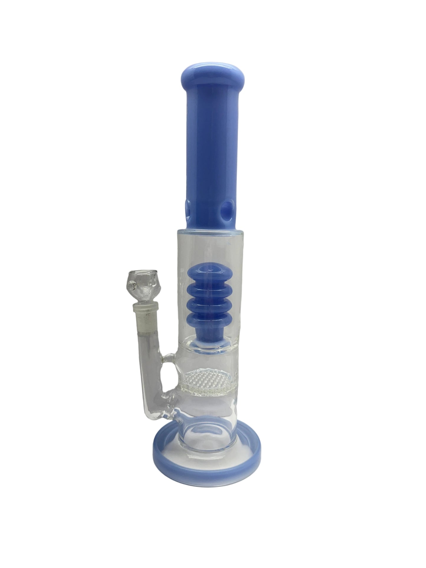 Stoned Glass Water Pipe Cylinder Base Design With Ice Catcher + Waffle Disc & Honeycomb Perc