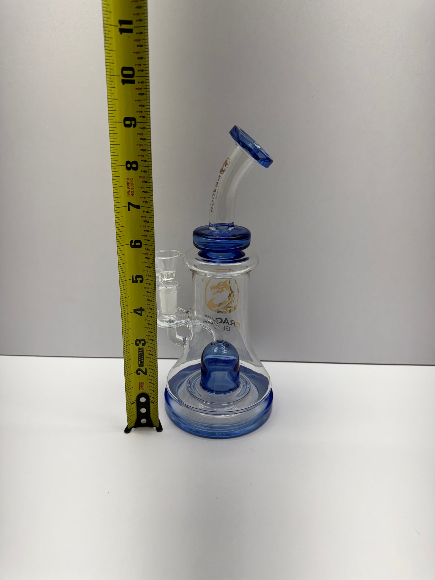 Dragon Glass Thick Double Base With Slitted Perc & Slightly Bent Neck- 383 Grams - 9 Inches