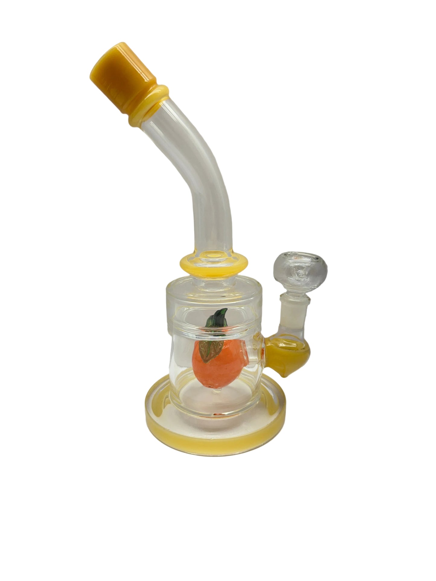 Glass Water Pipe Bent Neck With Color Rim Apricot Perc & Thick Base - 454 Grams - 9.5 Inches