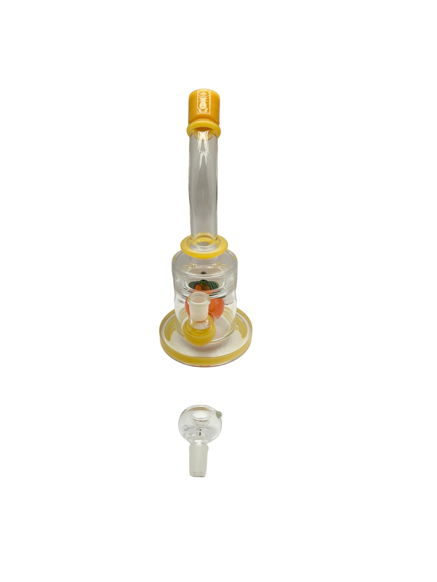 Glass Water Pipe Bent Neck With Color Rim Apricot Perc & Thick Base - 454 Grams - 9.5 Inches