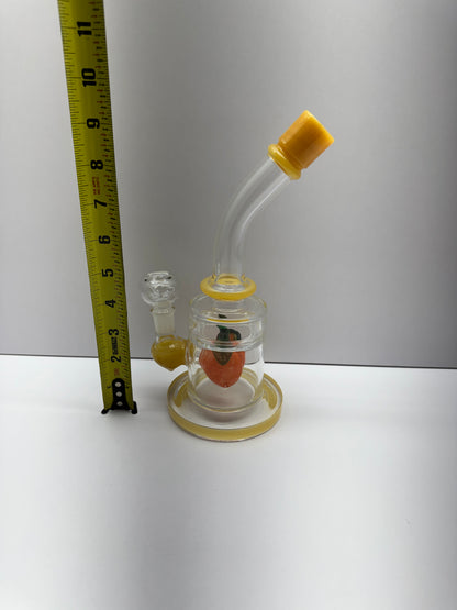Glass Water Pipe Bent Neck With Color Rim Apricot Perc & Thick Base - 454 Grams - 9.5 Inches
