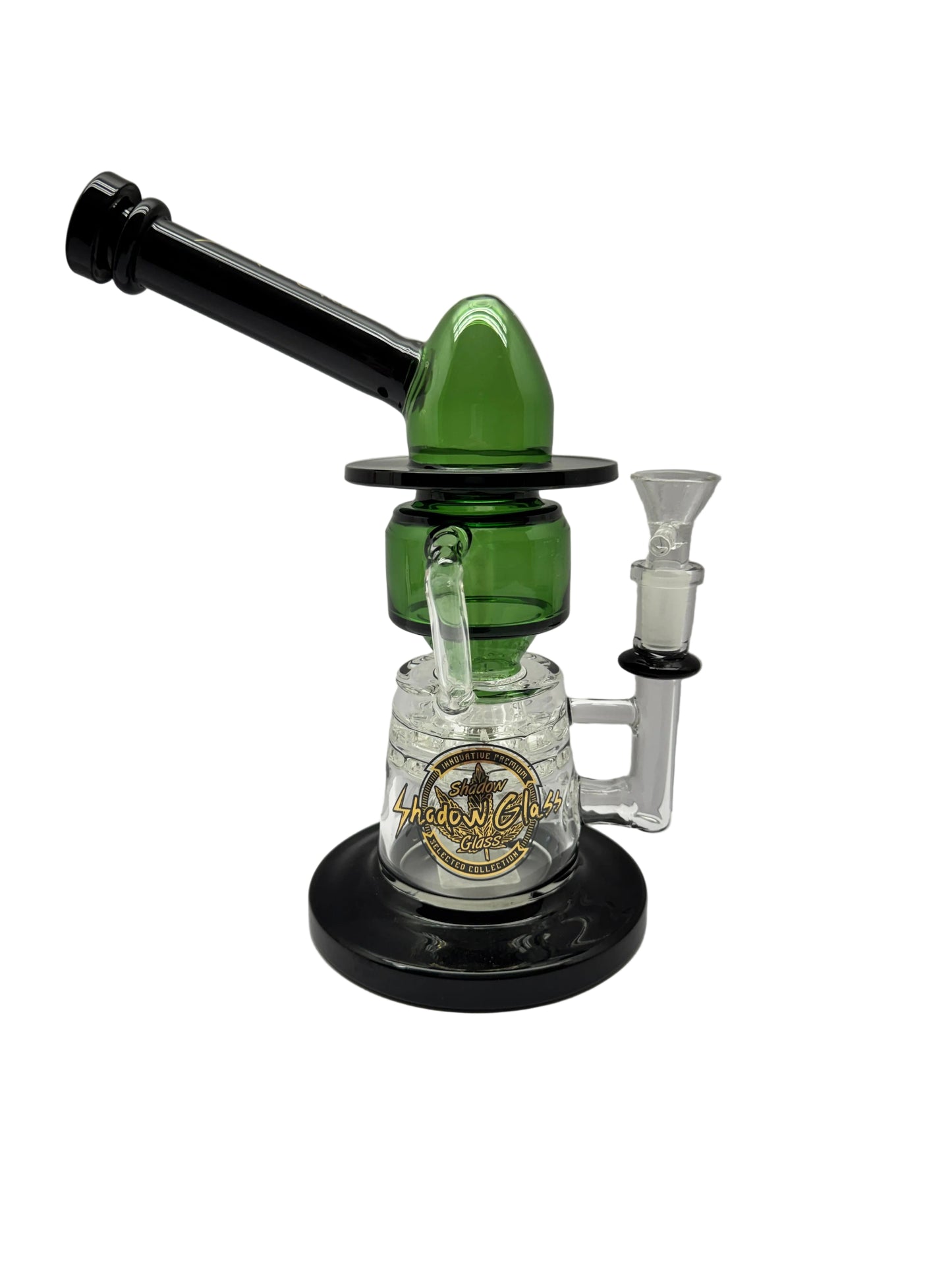Shadow Glass Water Pipe Recycler Spaceship Design Inclined Neck With Matrix Perc & Thick Base - 9.5 Inches