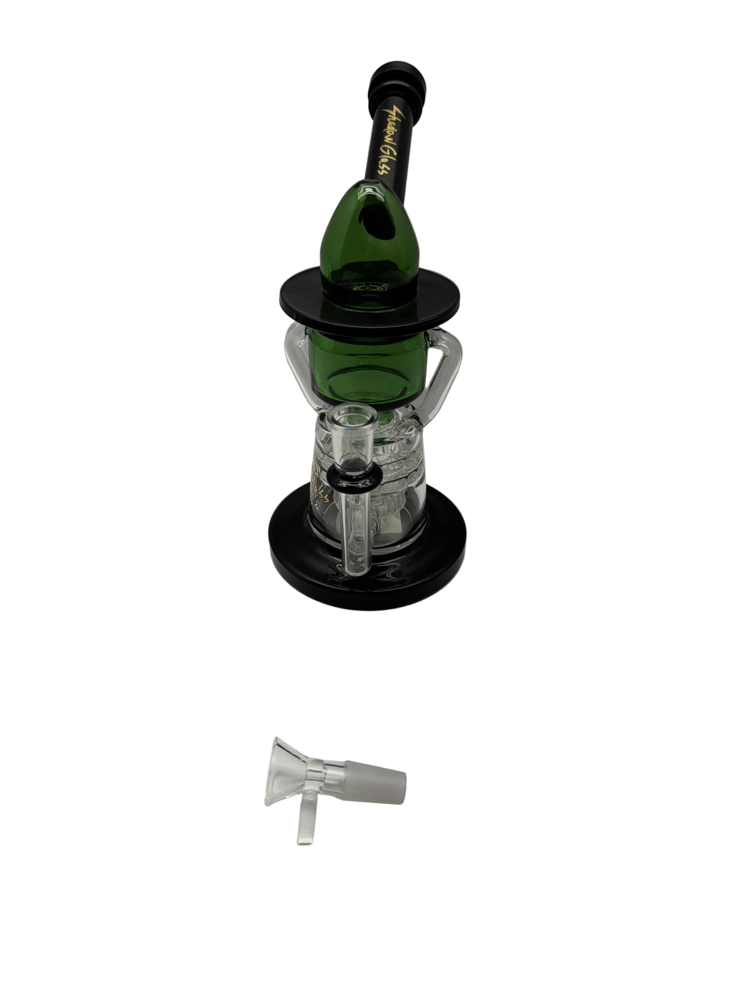 Shadow Glass Water Pipe Recycler Spaceship Design Inclined Neck With Matrix Perc & Thick Base - 9.5 Inches