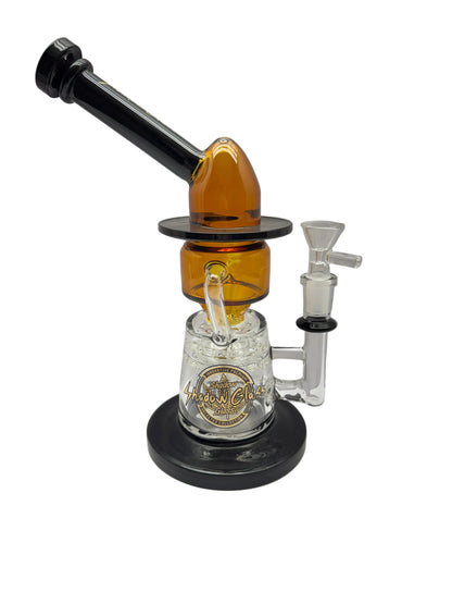 Shadow Glass Water Pipe Recycler Spaceship Design Inclined Neck With Matrix Perc & Thick Base - 9.5 Inches