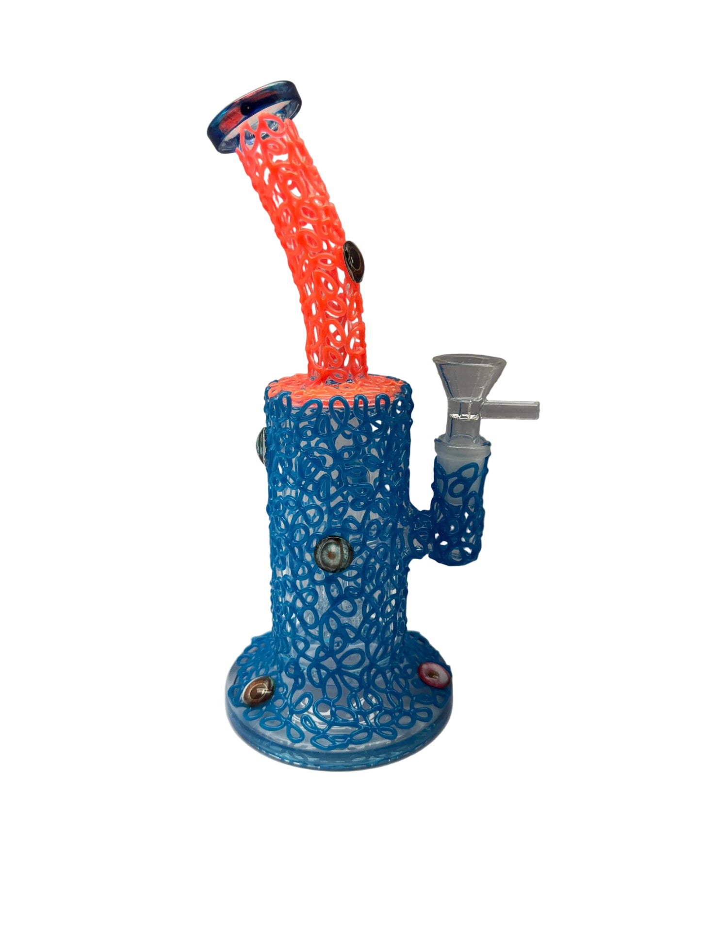 Dragon Glass Water Pipe Glow In The Dark Eye Ball Design With Bent Neck & Diffused Downstem