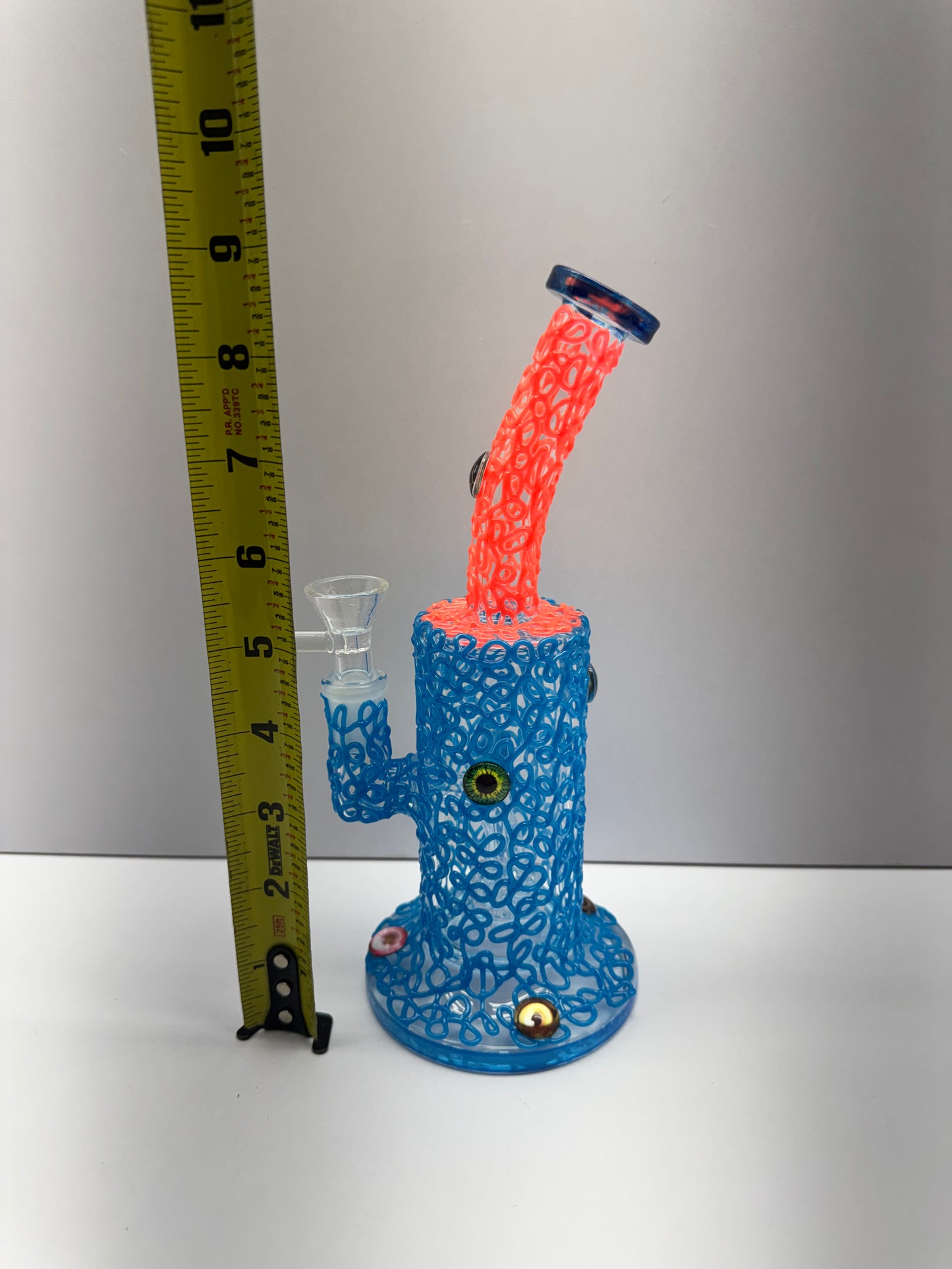 Dragon Glass Water Pipe Glow In The Dark Eye Ball Design With Bent Neck & Diffused Downstem