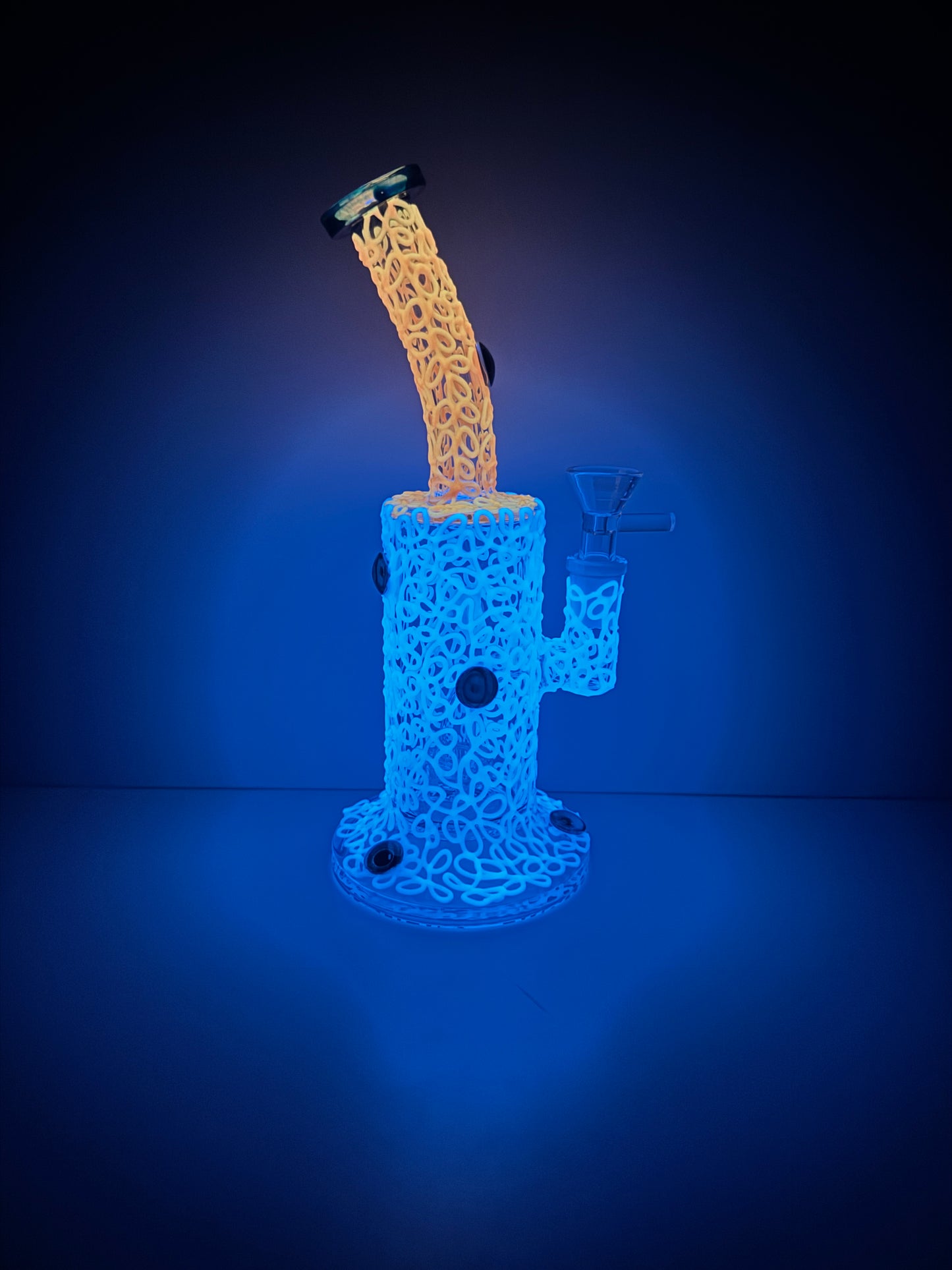 Dragon Glass Water Pipe Glow In The Dark Eye Ball Design With Bent Neck & Diffused Downstem