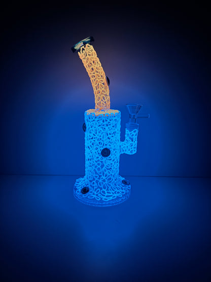 Dragon Glass Water Pipe Glow In The Dark Eye Ball Design With Bent Neck & Diffused Downstem