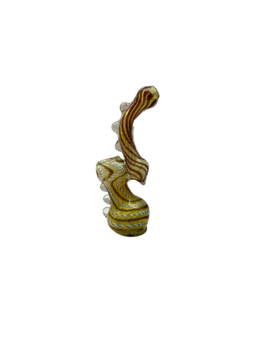 Glass Hand Pipe Color Lines & Swirls Marble Dots Medium Bubbler - 150 Grams - 6.5 Inches