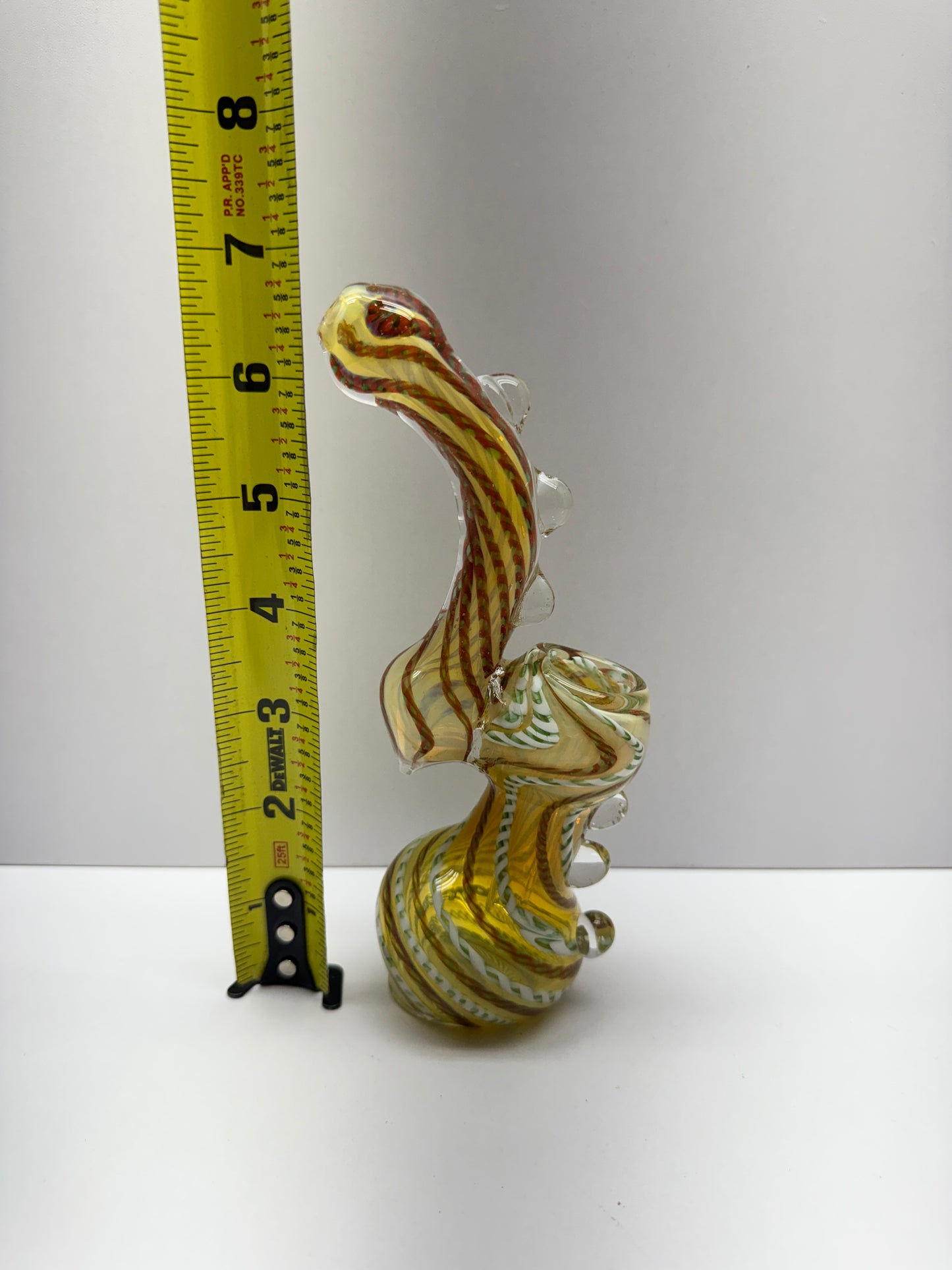 Glass Hand Pipe Color Lines & Swirls Marble Dots Medium Bubbler - 150 Grams - 6.5 Inches