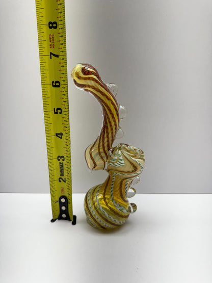 Glass Hand Pipe Color Lines & Swirls Marble Dots Medium Bubbler - 150 Grams - 6.5 Inches