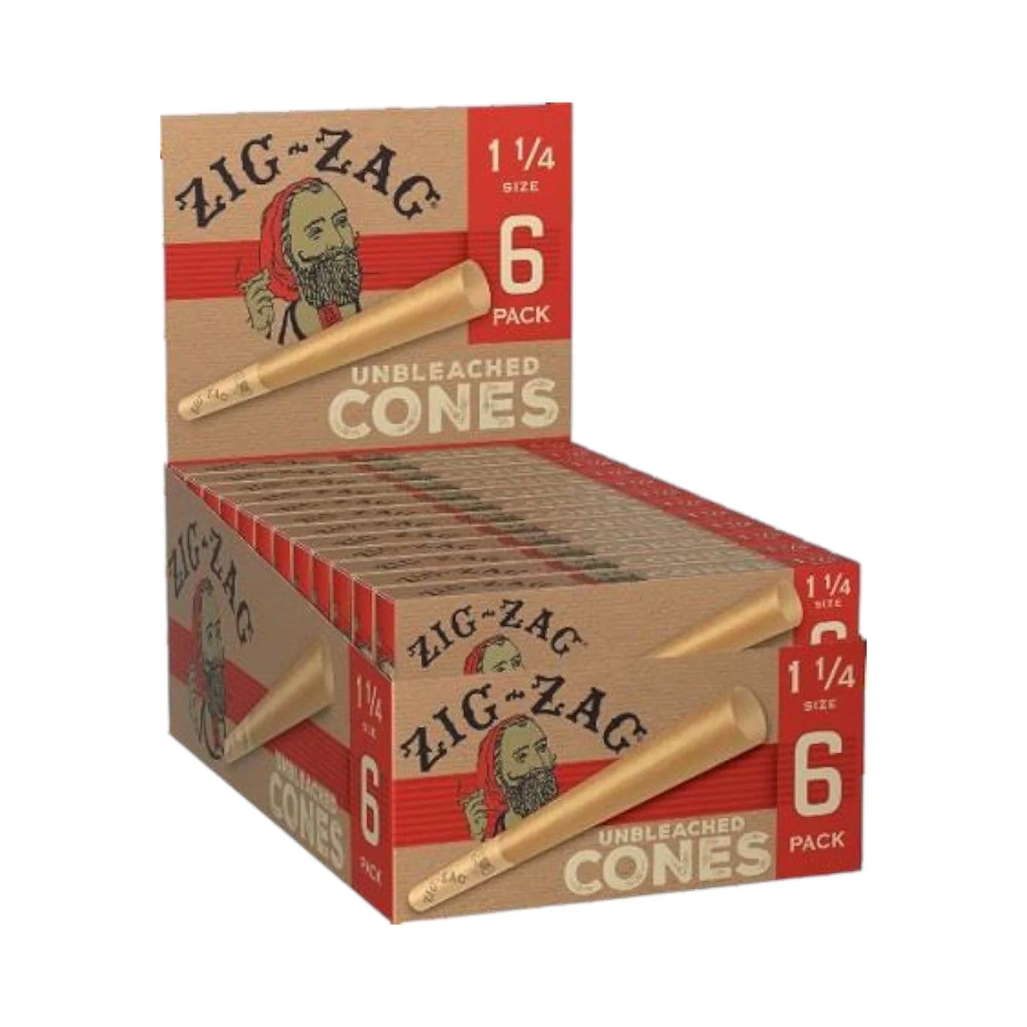 Zig Zag Paper Cones 1 and 1/4 Unbleached Cones 6 per pack