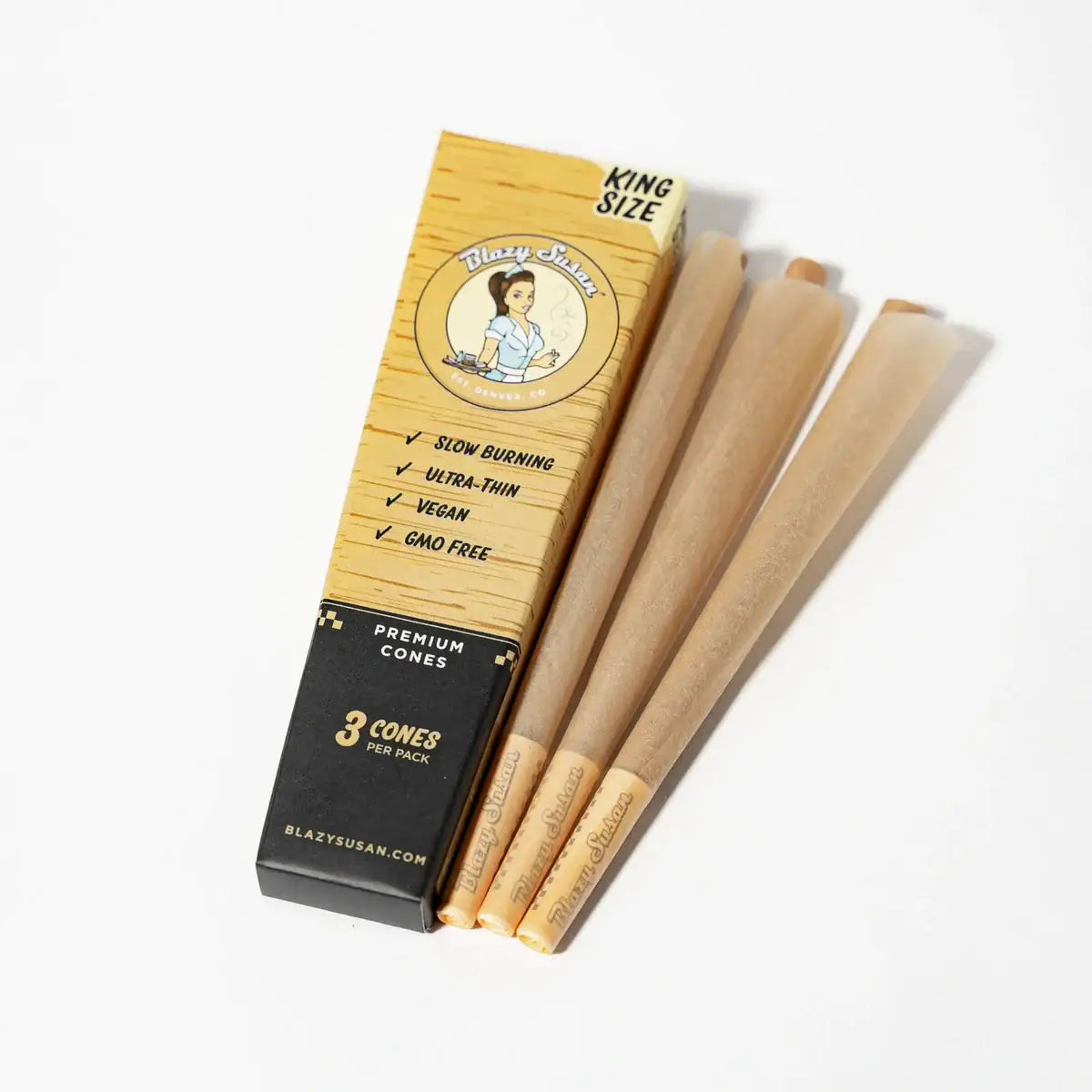 Blazy Susan Unbleached Premium Pre-Rolled Cones - King Size - Pack of 3